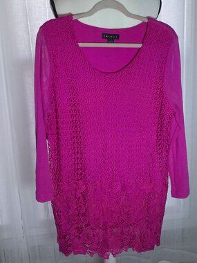 TRIBAL Tunic Top Lined Pink w/Lace Accents Through-Out XL
